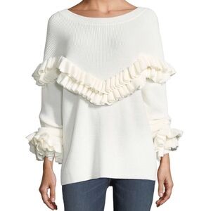 Frame Denim White Ruffle Sweater